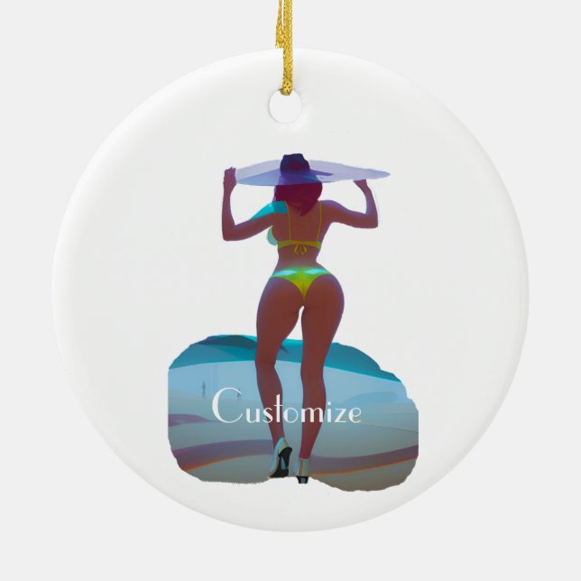Bikini Booty Beach Girl Thunder_Cove Ceramic Ornament (Back)
