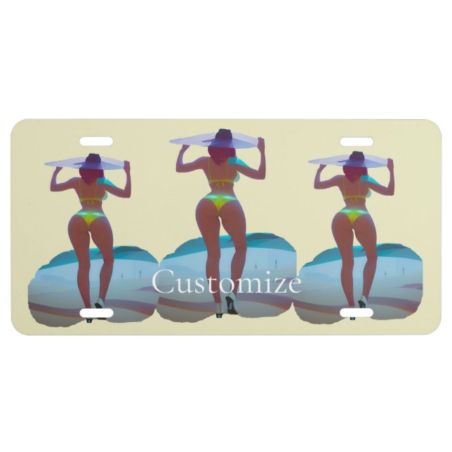 Bikini Booty Beach Girl Thunder_Cove License Plate (Front)