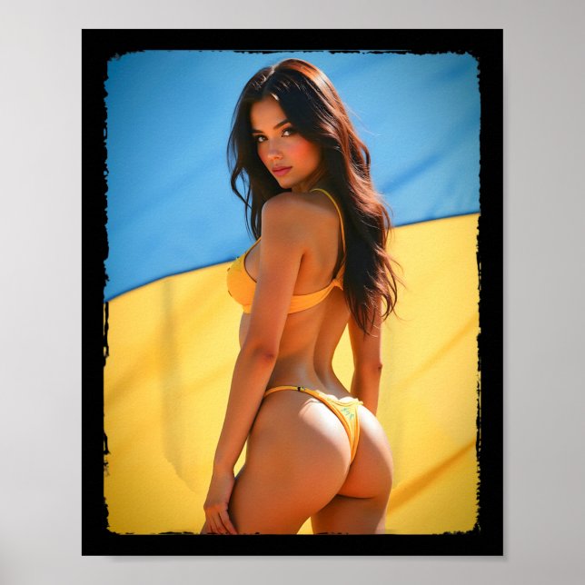 Bikini Bybe - Y Brunette Bybe And Ukraine Flag  Poster (Front)