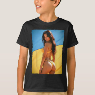 Bikini Bybe - Y Brunette Bybe And Ukraine Flag  T-Shirt