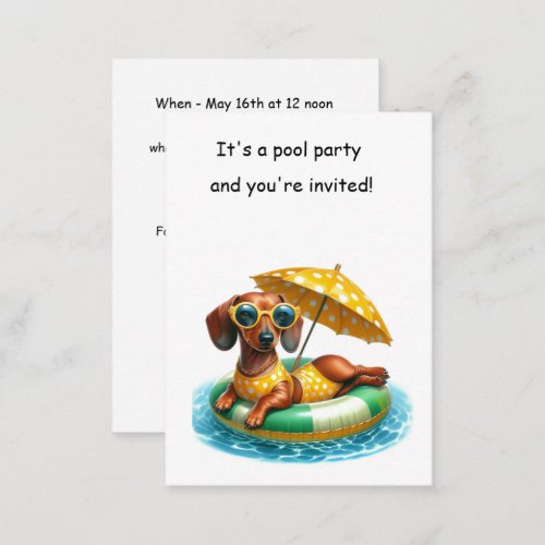 Bikini Dachshund Pool Party Note Card