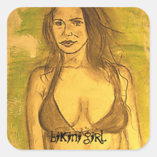 bikini girl art square sticker