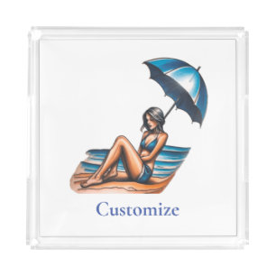 Bikini Girl Beach Napping Thunder_Cove Acrylic Tray