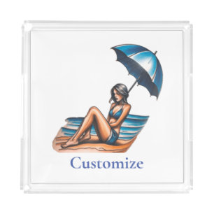 Bikini Girl Beach Napping Thunder_Cove Acrylic Tray
