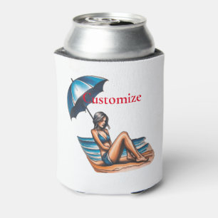 Bikini Girl Beach Napping Thunder_Cove Can Cooler