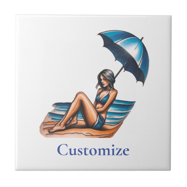 Bikini Girl Beach Napping Thunder_Cove  Ceramic Tile (Front)
