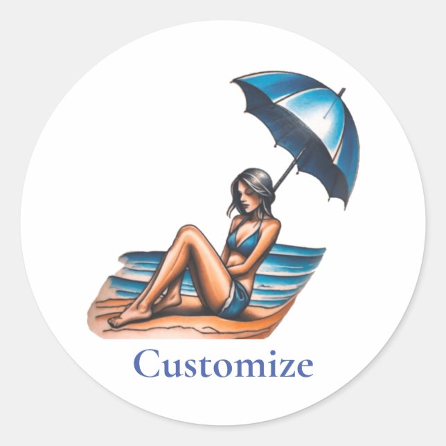 Bikini Girl Beach Napping Thunder_Cove  Classic Round Sticker (Front)