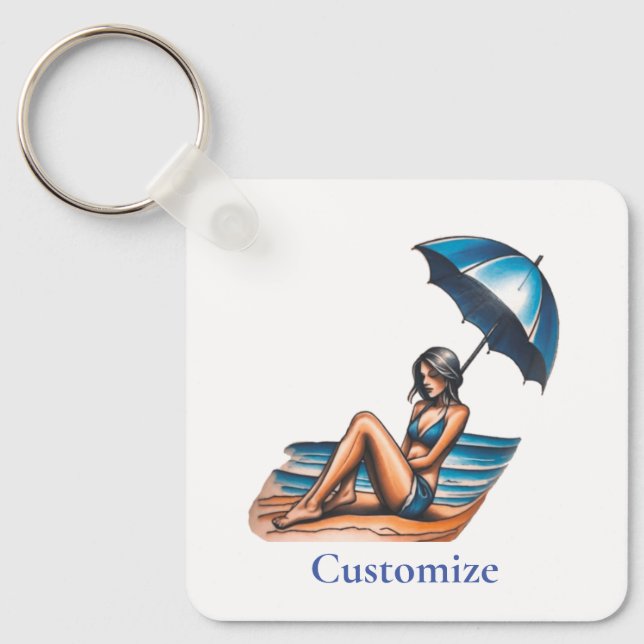 Bikini Girl Beach Napping Thunder_Cove  Keychain (Front)
