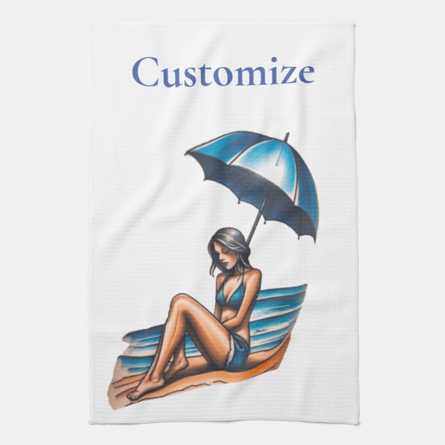Bikini Girl Beach Napping Thunder_Cove  Kitchen Towel (Vertical)