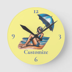 Bikini Girl Beach Napping Thunder_Cove  Round Clock