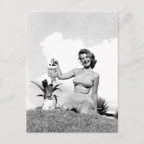 Bikini girl Black and White photo Postcard