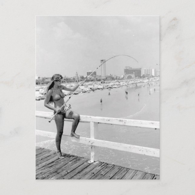 Bikini girl Fishing  Daytona Beach Florida Postcard (Front)