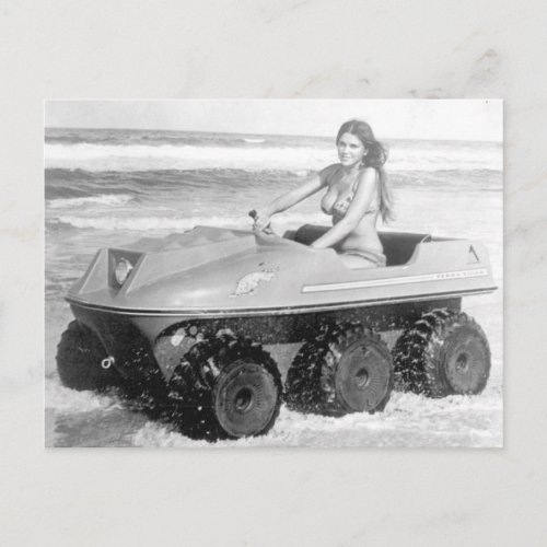 Bikini Girl in All Terrain Vehicle Vintage photo Postcard