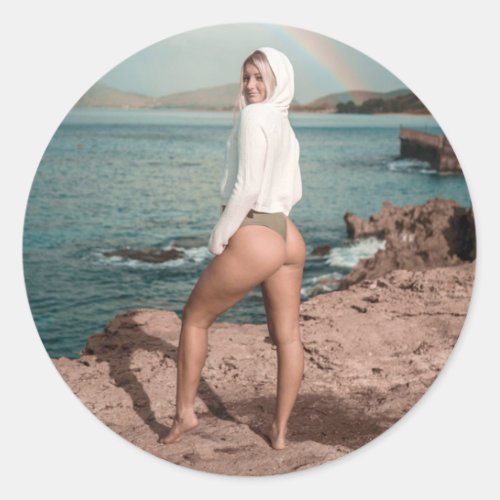 Bikini Girl Photo Postcard Classic Round Sticker