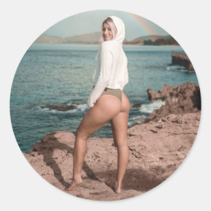 Bikini Girl Photo Postcard Classic Round Sticker