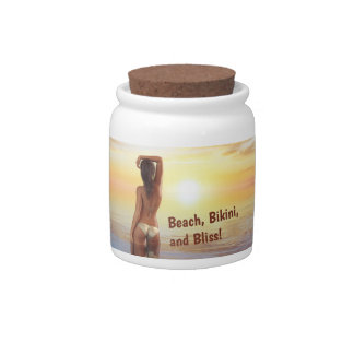 Bikini Girl Posing in the Sea at Sunset Candy Jar