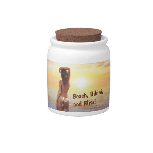 Bikini Girl Posing in the Sea at Sunset Candy Jar (Front)