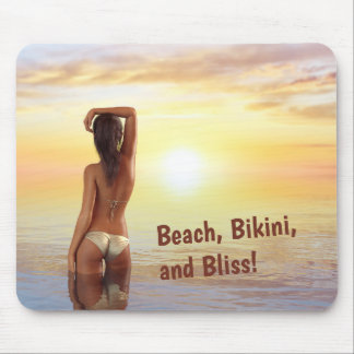 Bikini Girl Posing in the Sea at Sunset Mouse Pad
