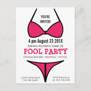 Bikini Girl Sweet 16 Pool Party Invitation