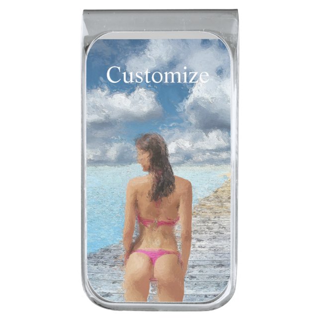 Bikini Girl Thunder_Cove  Silver Finish Money Clip (Front Vertical)