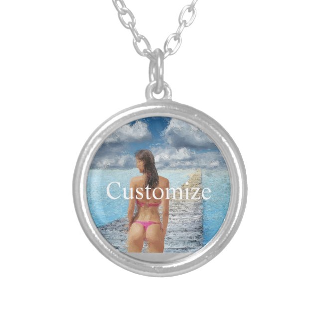 Bikini Girl Thunder_Cove  Silver Plated Necklace (Front)