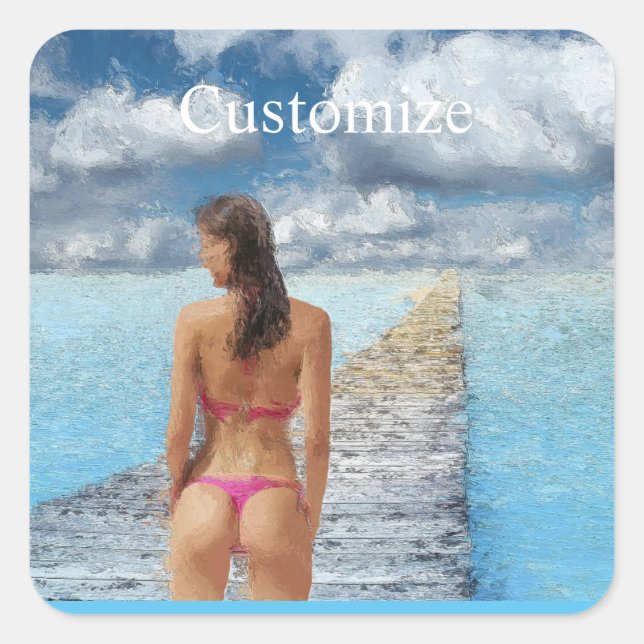 Bikini Girl Thunder_Cove Square Sticker (Front)