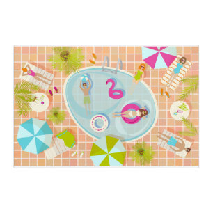 Bikini girls and guys playing swimming pool game acrylic print