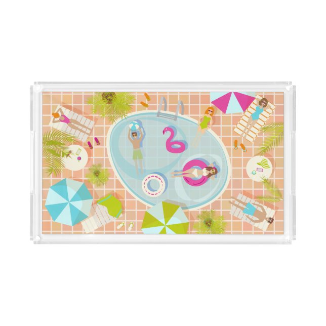 Bikini girls and guys playing swimming pool game acrylic tray (Front)