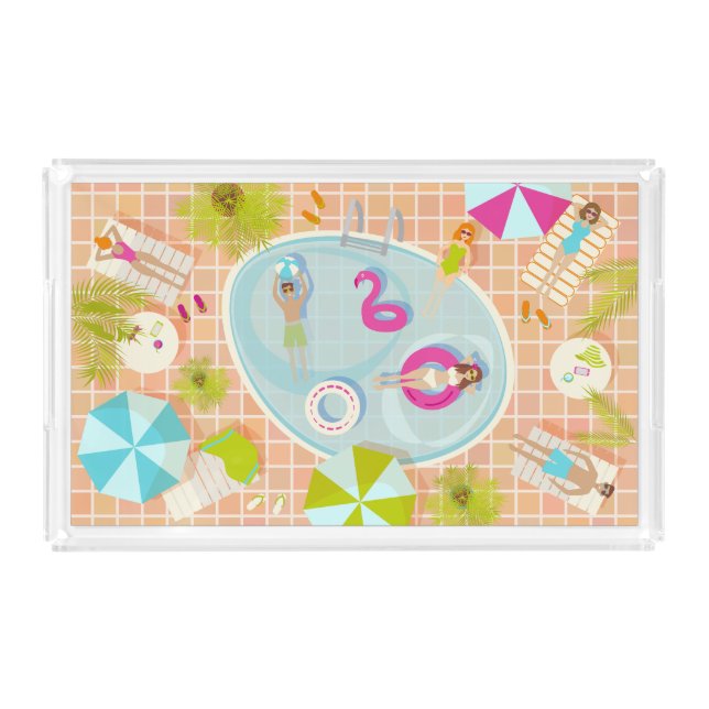 Bikini girls and guys playing swimming pool game acrylic tray (Front)