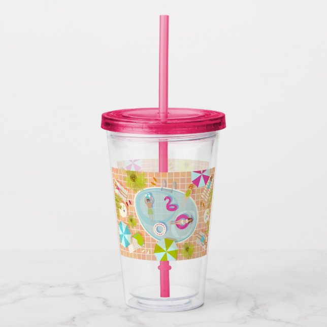 Bikini girls and guys playing swimming pool game acrylic tumbler (Front)