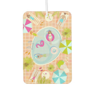 Bikini girls and guys playing swimming pool game air freshener