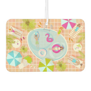 Bikini girls and guys playing swimming pool game air freshener