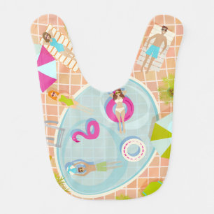 Bikini girls and guys playing swimming pool game baby bib