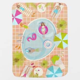 Bikini girls and guys playing swimming pool game baby blanket