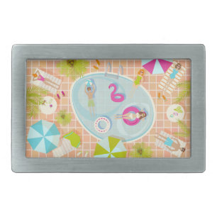 Bikini girls and guys playing swimming pool game belt buckle