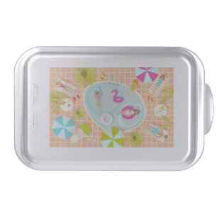 Bikini girls and guys playing swimming pool game cake pan