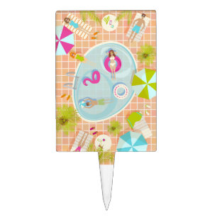 Bikini girls and guys playing swimming pool game cake topper