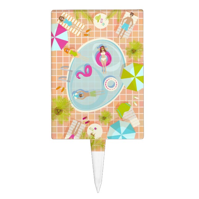 Bikini girls and guys playing swimming pool game cake topper (Front)