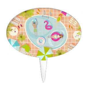 Bikini girls and guys playing swimming pool game cake topper