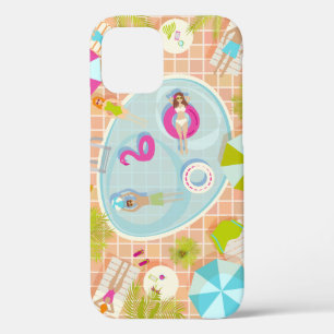 Bikini girls and guys playing swimming pool game iPhone 12 case