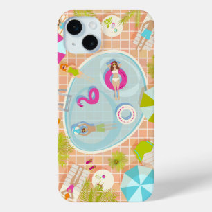 Bikini girls and guys playing swimming pool game iPhone 15 plus case