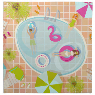 Bikini girls and guys playing swimming pool game cloth napkin