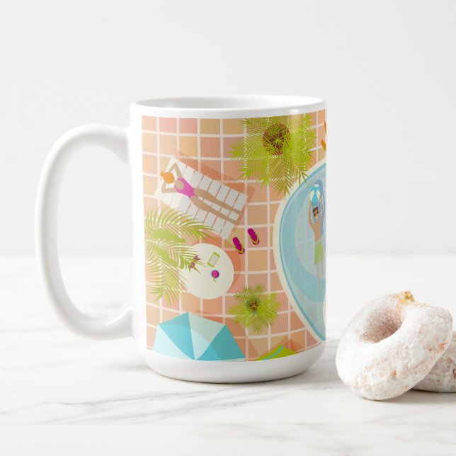 Bikini girls and guys playing swimming pool game coffee mug (With Donut)