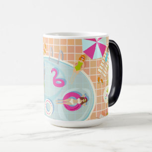 Bikini girls and guys playing swimming pool game color morph mug 