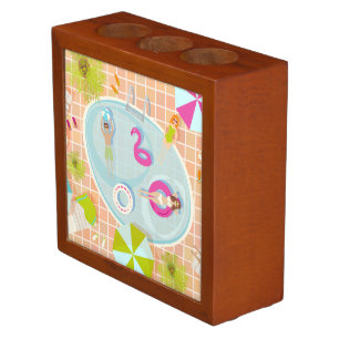 Bikini girls and guys playing swimming pool game desk organizer