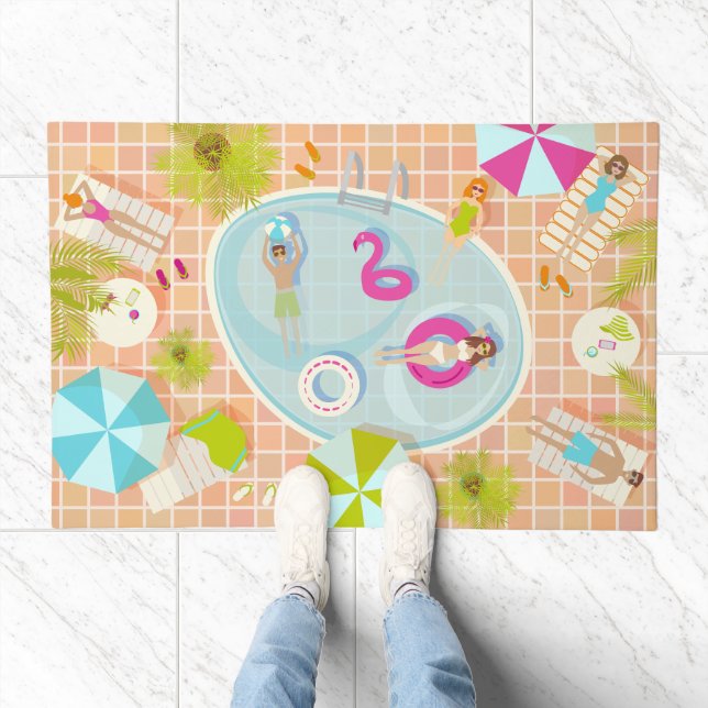 Bikini girls and guys playing swimming pool game doormat (Indoor)