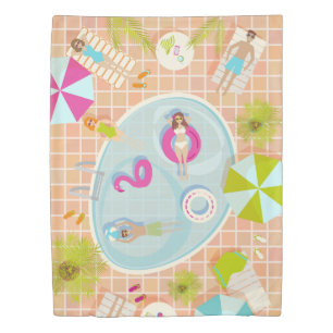 Bikini girls and guys playing swimming pool game duvet cover
