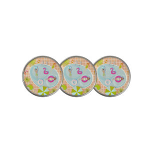 Bikini girls and guys playing swimming pool game golf ball marker