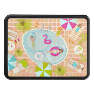 Bikini girls and guys playing swimming pool game hitch cover