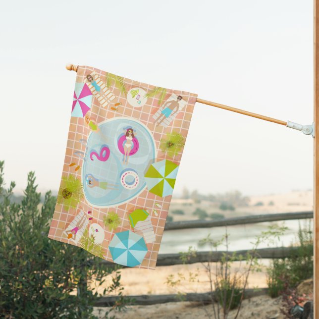 Bikini girls and guys playing swimming pool game house flag (Insitu (Back))